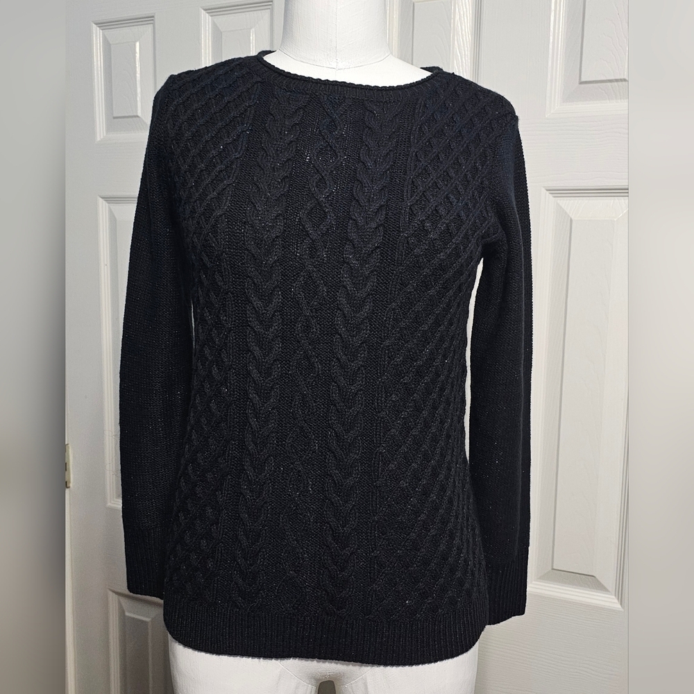 Karen Scott Petites Women's Cable-Knit Black Minimalist Sweater Size S - Picture 3 of 5